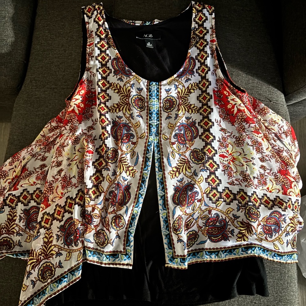 AGB White Paisley Overlay Tank with Red and Blue Accents